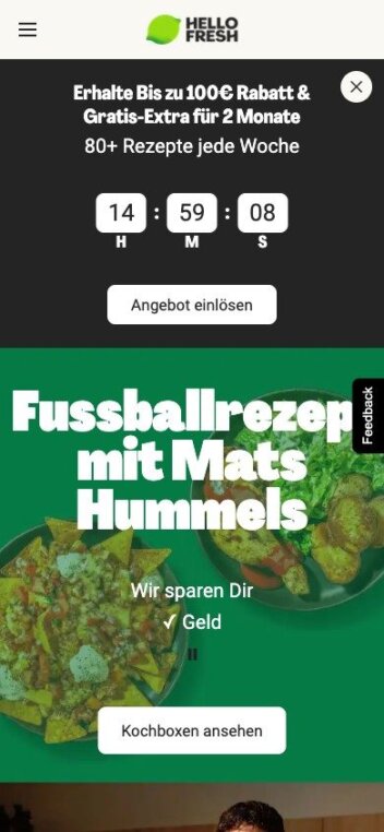 HelloFresh Website auf dem Smartphone