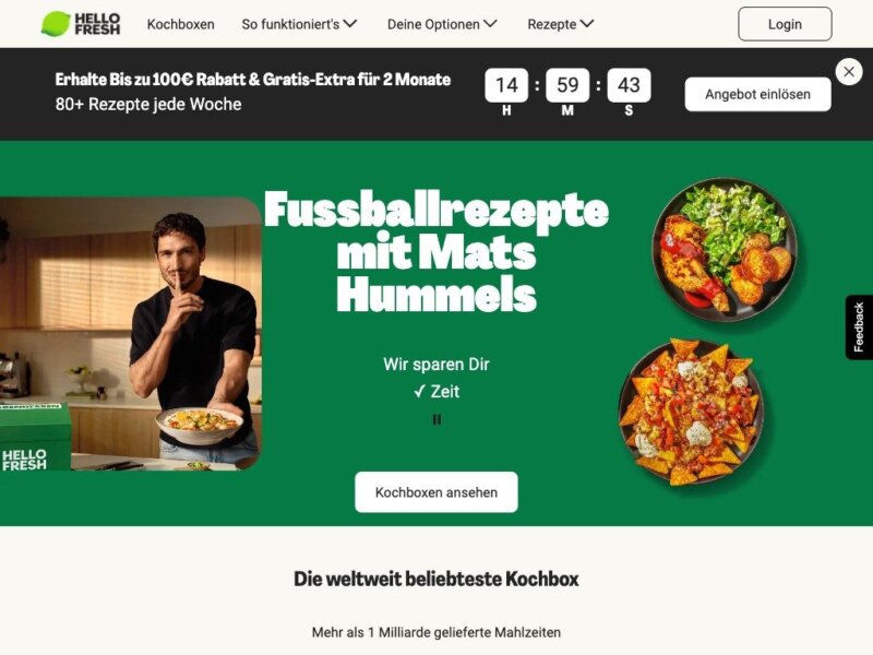 HelloFresh Website auf dem Tablet