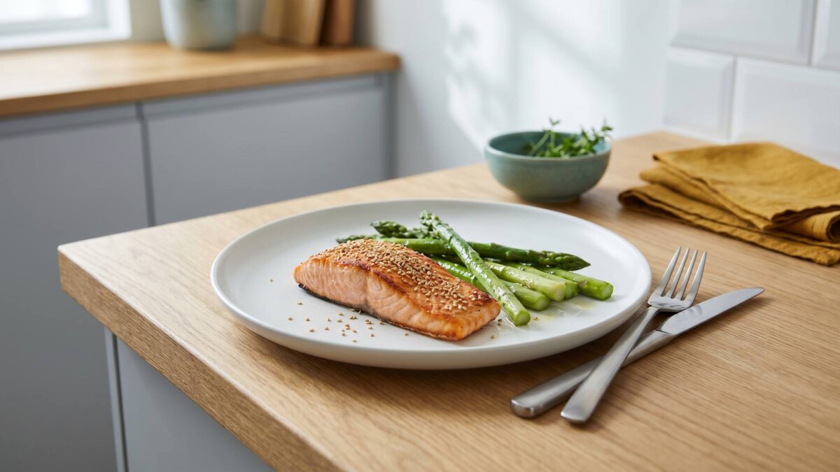 Single-Portion für eine Person, gedeckter Platz in kleiner Küche