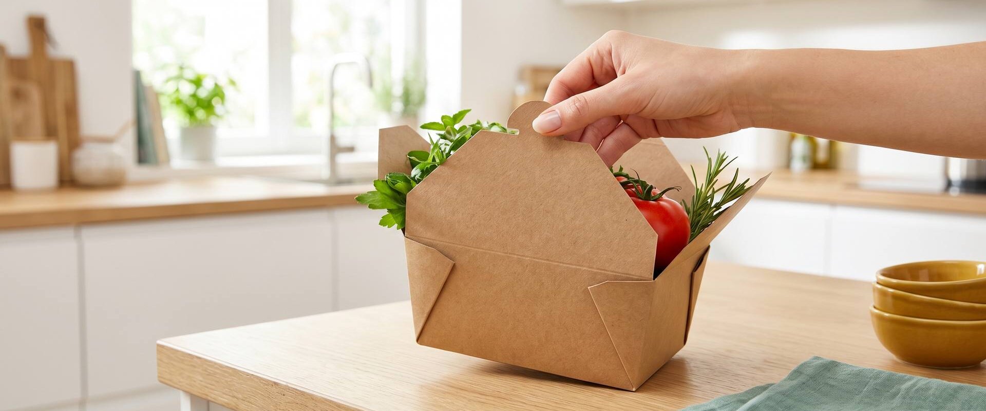 Hand greift eine einzelne Kochbox, Bestellung ohne Abo