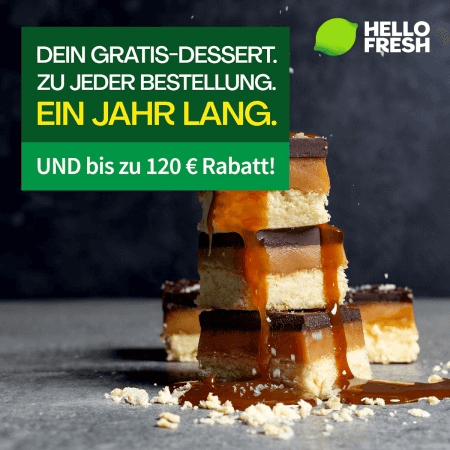 Hellofresh gutschein mit gratis dessert für ein jahr im bild lecker abgebildet